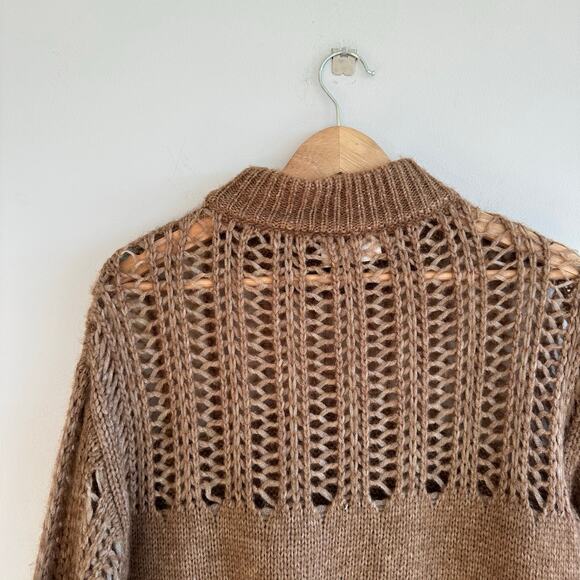 Sita Murt Anthropologie Wool Blend Mock Neck Crochet Pullover Sweater Brown 36 - Picture 8 of 8